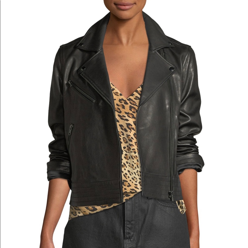 FRAME Denim black leather jacket size XS